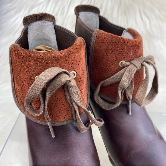 MERRELL CINNAMON SMOOTH BROWN LEATHER WEDGE ANKLE BOOTIES SIZE W7 - Picture 8 of 10